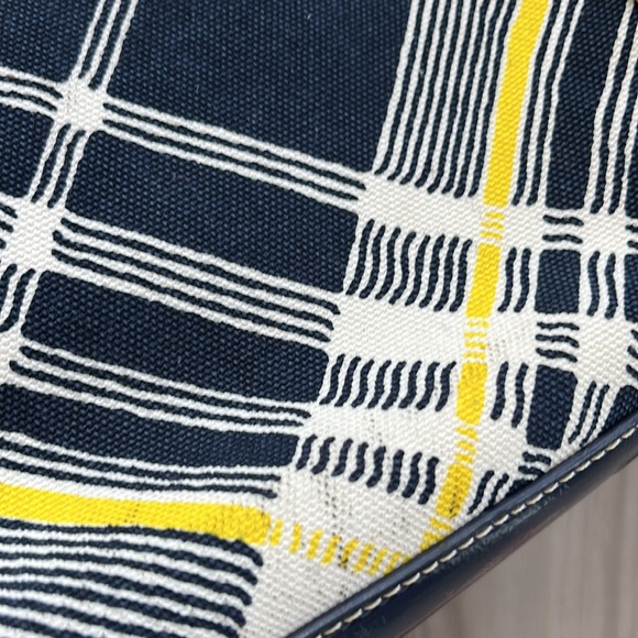 💛NWT💙 TALBOTS Quilted Tartan Plaid Tote Bag Navy Blue Yellow - Picture 10 of 14